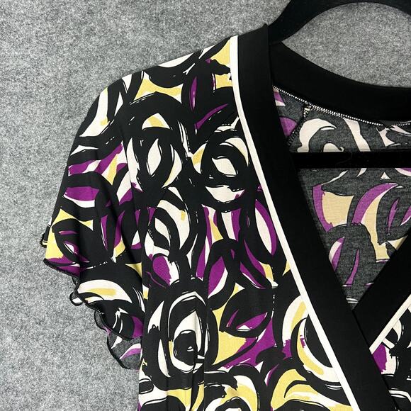 VTG Y2K Abstract Floral Empire Waist Blouse XXL (19) Wrap V-Neck Top - Picture 3 of 8